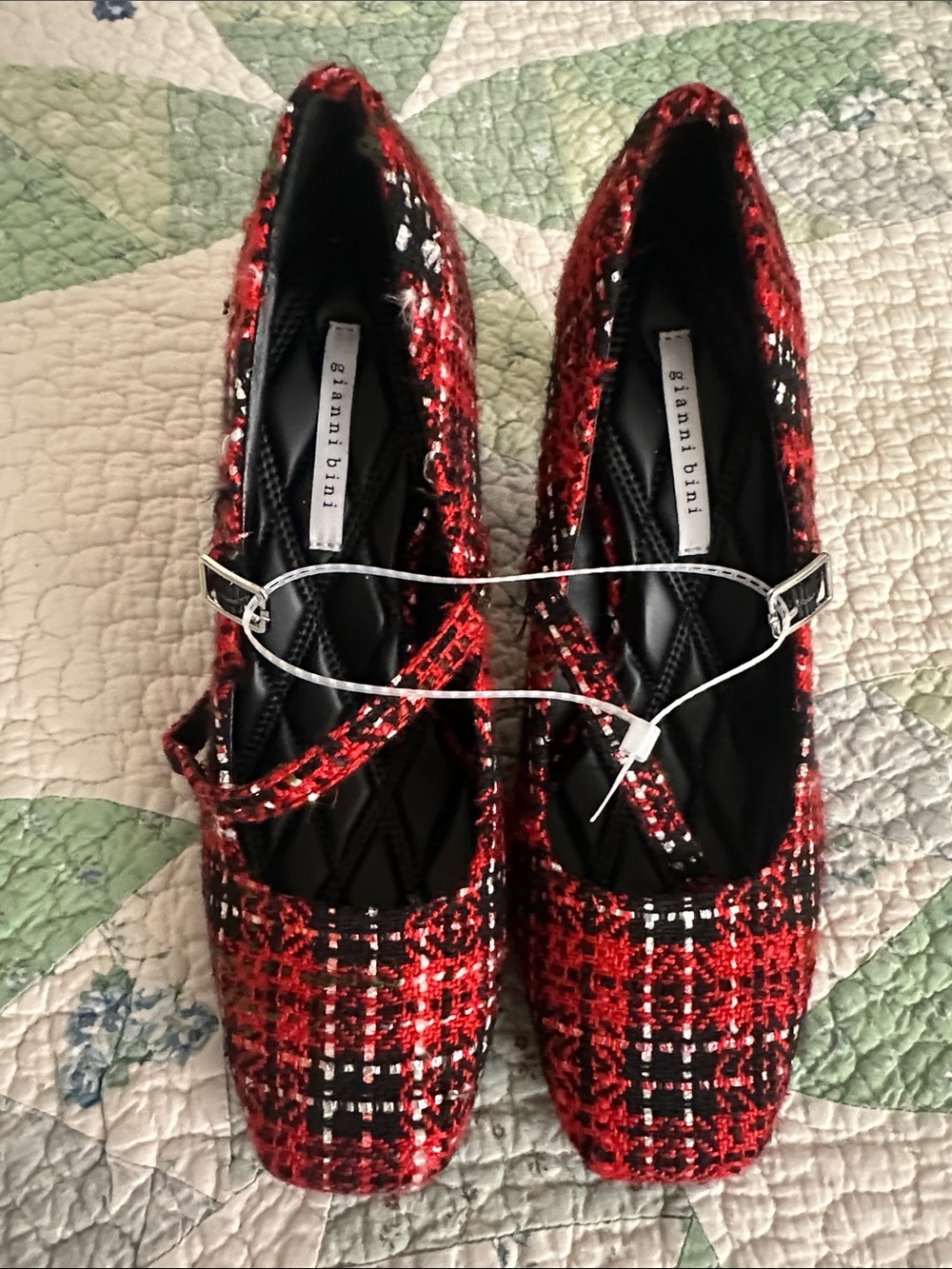 Gianni Bini Red and Black Tweed Mary Jane Flats